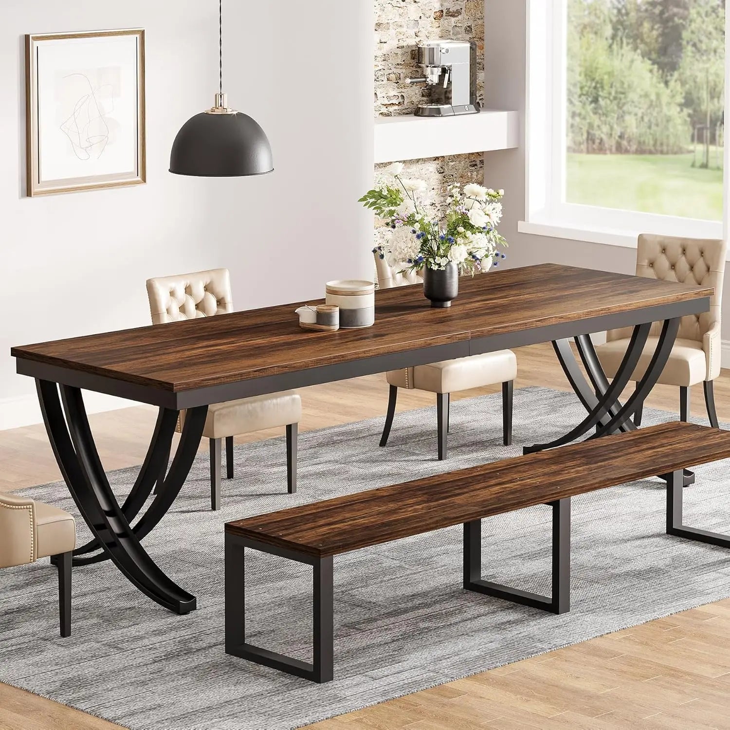 Rectangular Dining Table for 6-8, 78" Large Farmhouse Dinner Table - Loft&Timber