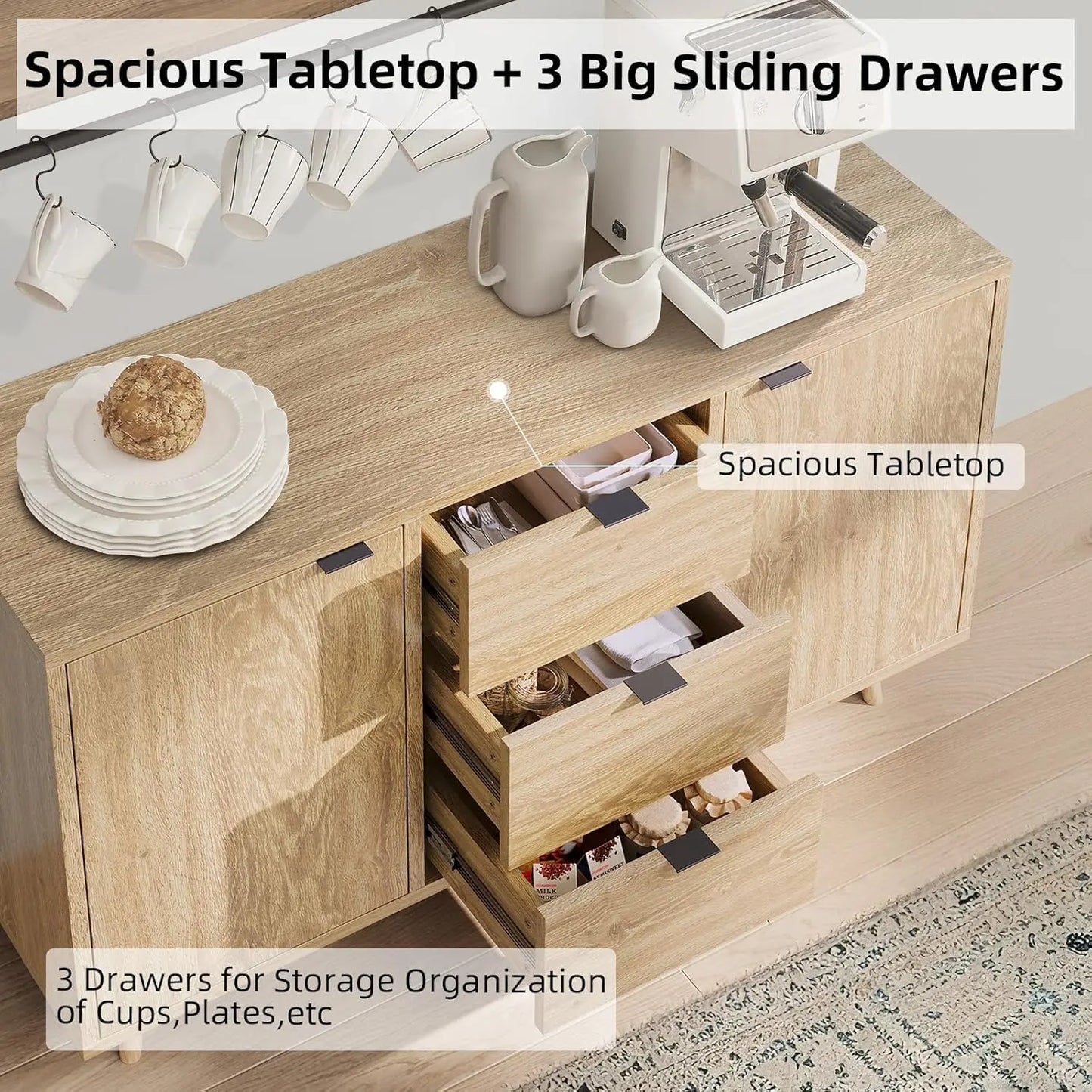 47" Storage Cabinet with 3 Drawers and 2 Doors - Loft&Timber