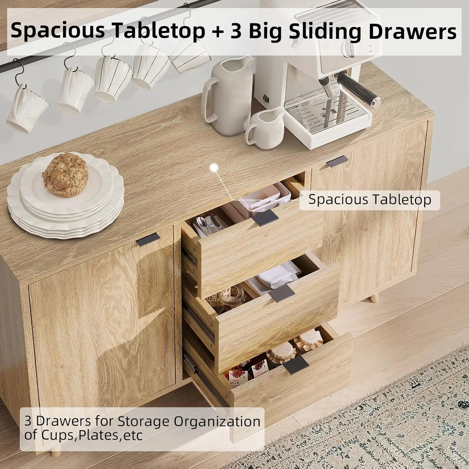47" Storage Cabinet with 3 Drawers and 2 Doors - Loft&Timber