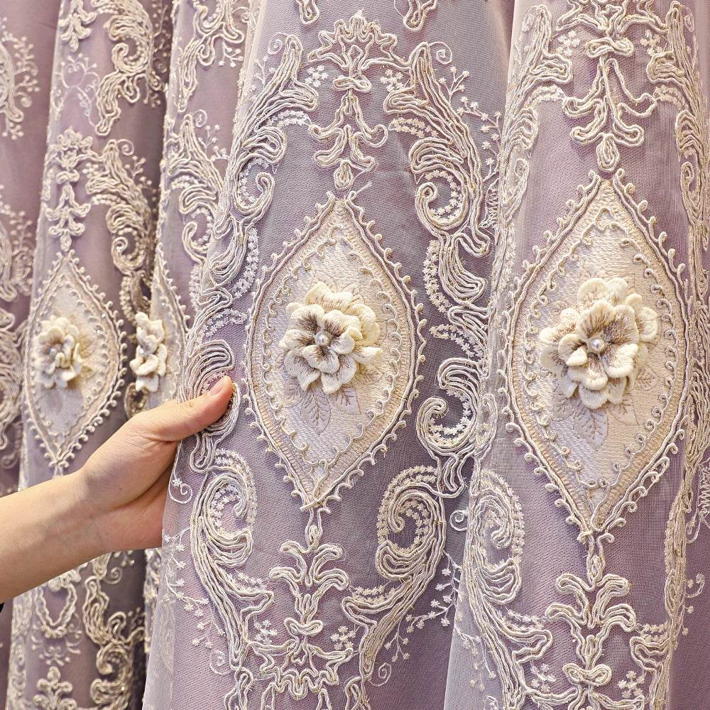 1PC Curtains,Luxury vintage-style embroidered curtains with 3D relief patterns - Loft&Timber