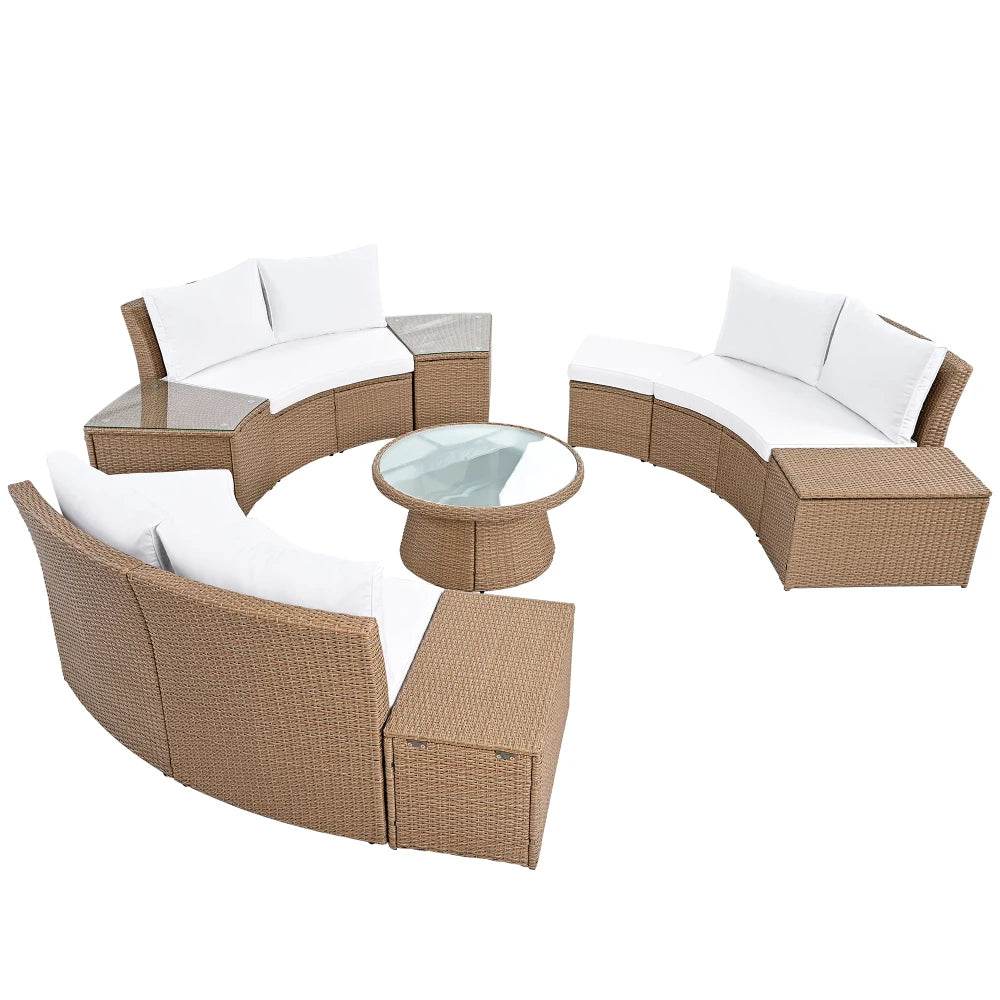 10-Piece Outdoor Sectional Rattan Sofa Set, White - Loft&Timber