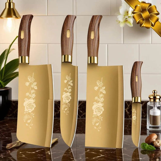 Luxury Gold Kitchen Knife Set - 4-Piece Stainless Steel Blades - Loft&Timber