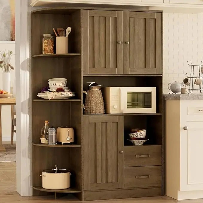 60.4" Farmhouse Kitchen Pantry Storage Cabinet with Doors and Adjustable Shelves - Loft&Timber
