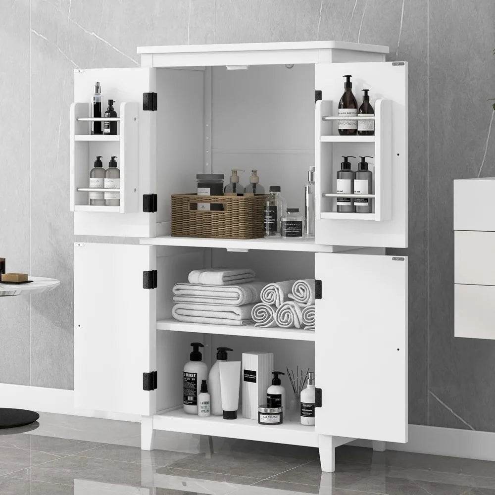 Elegant Bathroom Floor Storage Cabinet, Bathroom Storage Unit, Freestanding Cabinet with 4 Doors (White) - Loft&Timber