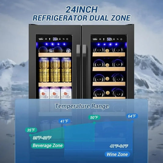 Wine and Beverage Refrigerator Black, 24 Inch Beverage Cooler