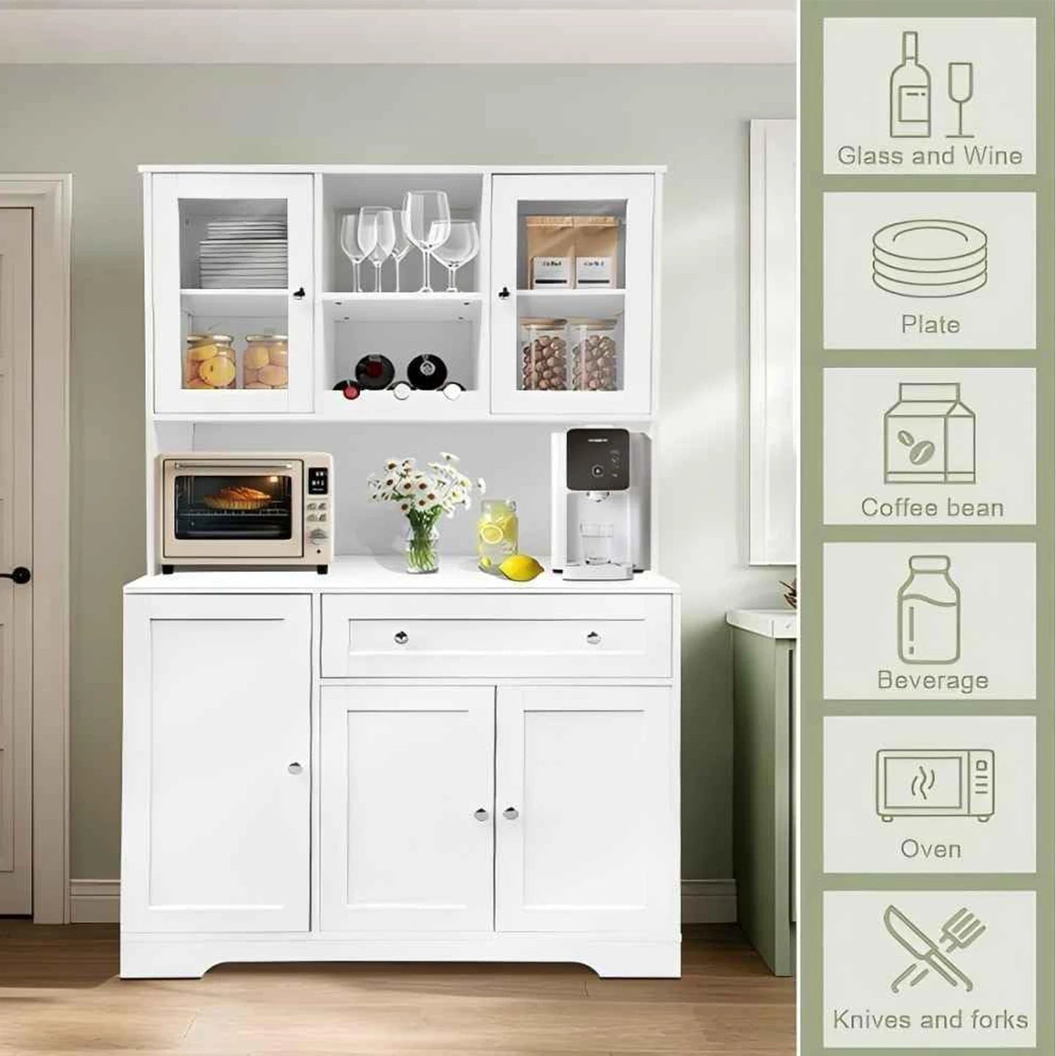 48" High Kitchen Pantry Storage Cabinet with Glass Doors and Shelves - Loft&Timber