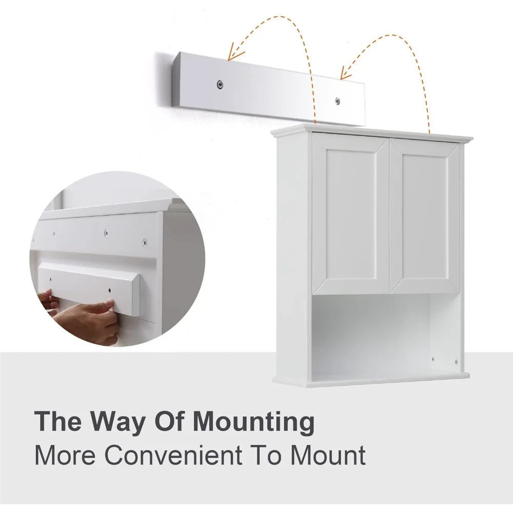 Wooden over-the-toilet wall cabinet, 23x29", buffering hinges, and adjustable shelves