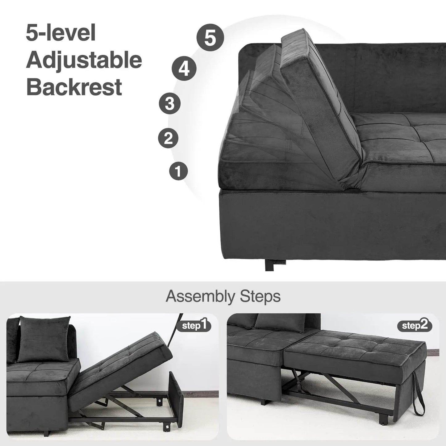 Vabches Sofa Chair Convertible 4-in-1 Sleeper - Loft&Timber