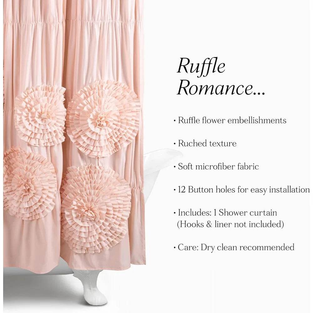 Serena 72 Wide x 72 Long Ruffled Shower Curtain in Blush Pink - Loft&Timber