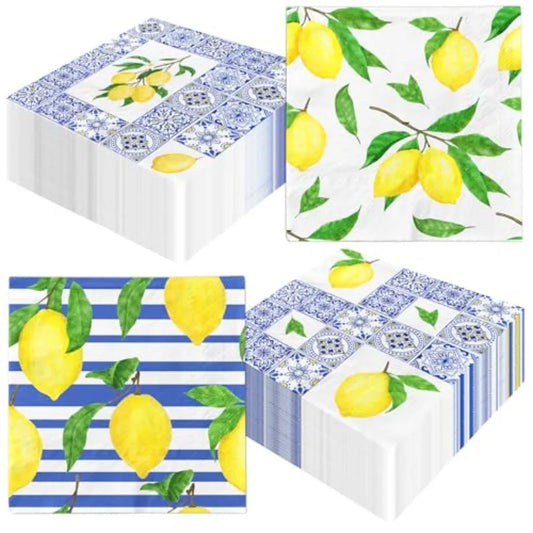80 Pack Porcelain Pumpkins Guest napkins Disposable Blue Botanical Leaves