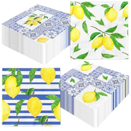 80 Pack Porcelain Pumpkins Guest napkins Disposable Blue Botanical Leaves - Loft&Timber
