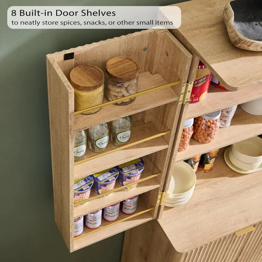 Fluted Kitchen Pantry, 72" Tall Mid Century Modern Storage Cabinet with Adjustable Shelves - Loft&Timber