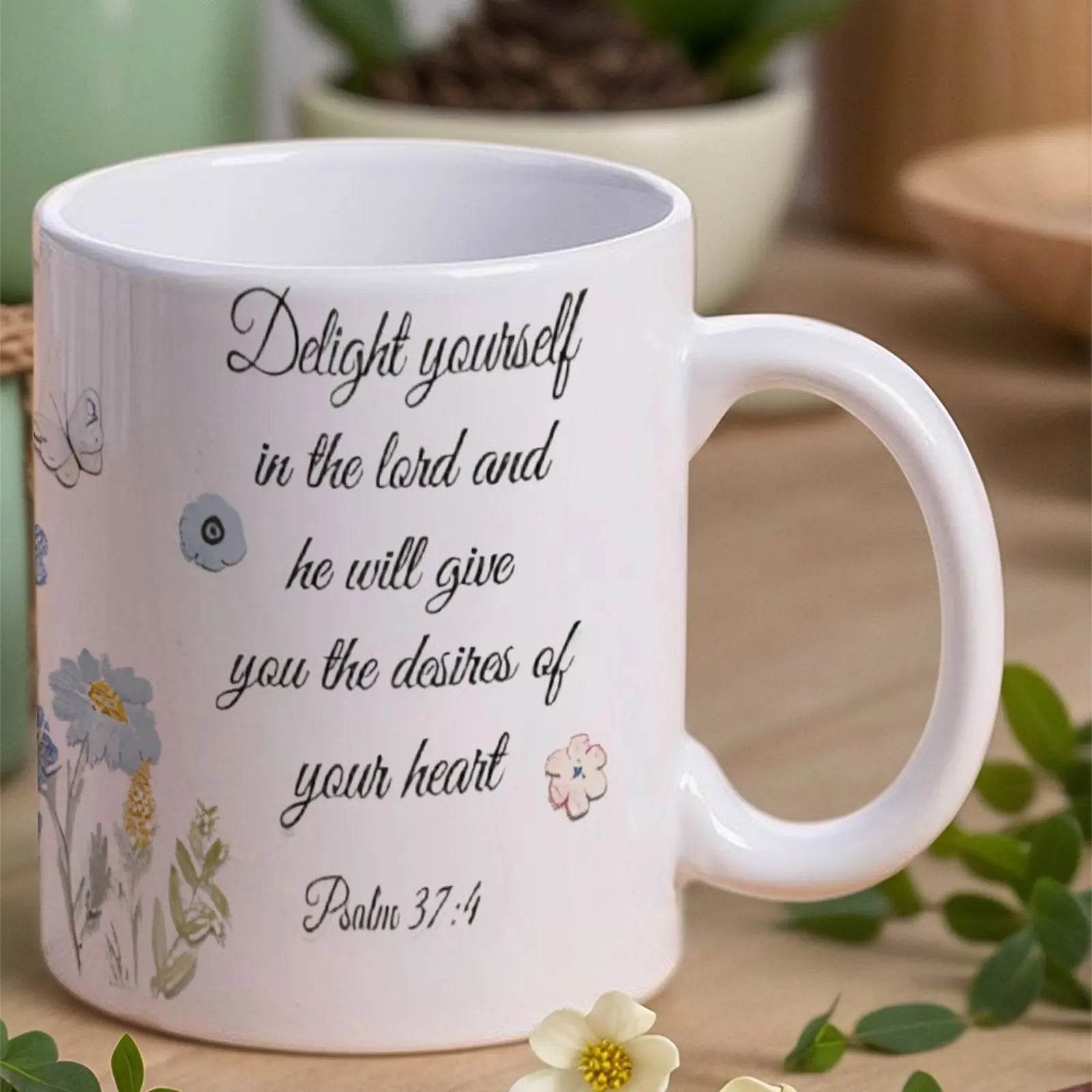 Delight Yourself In The Lord And He Will Give You The Desires Of Your Heart Ceramic Coffee Mug Bible Verse Mugs, 330ml Mugs - Loft&Timber