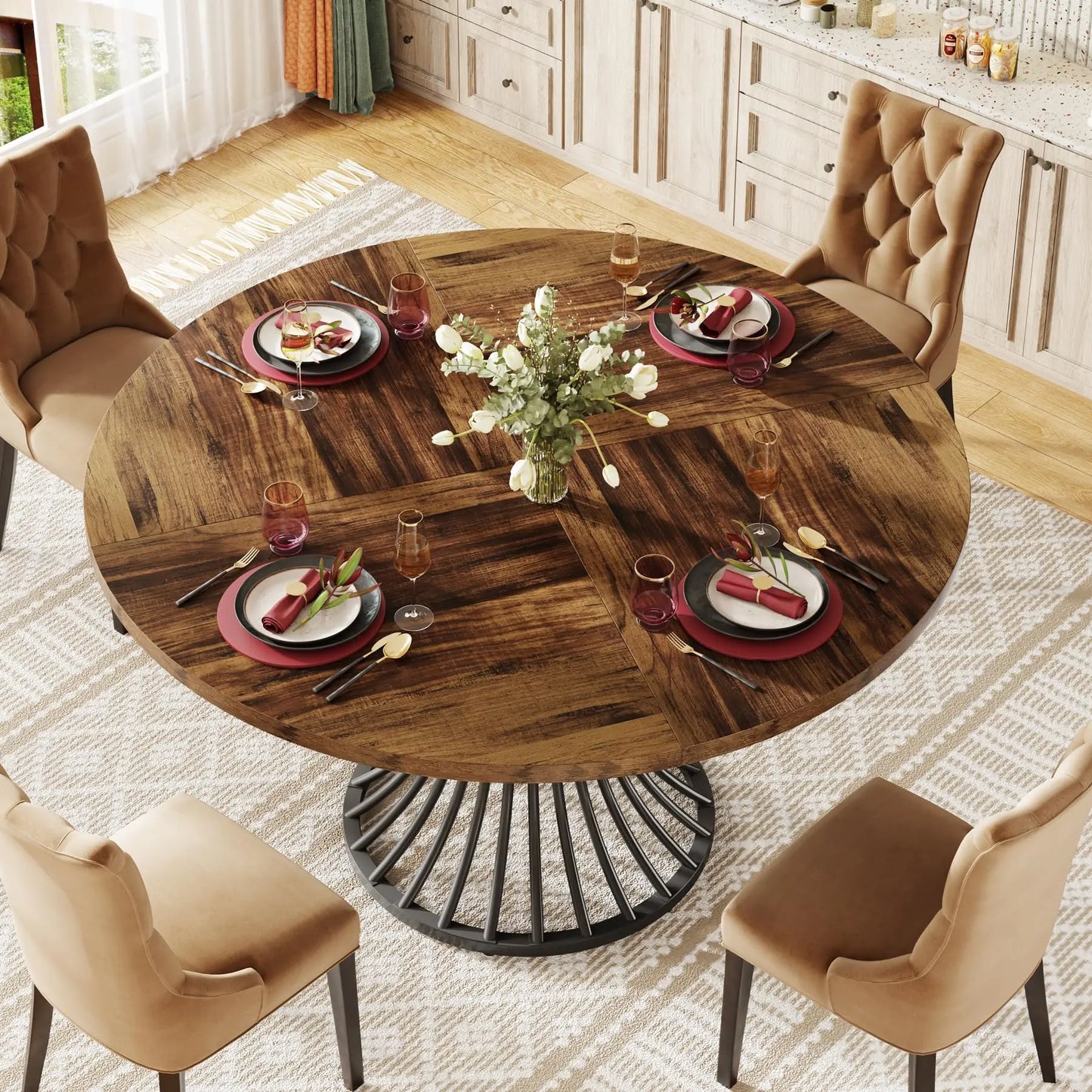 Tribesigns Round Dining Table for 4-6 People, 47" - Loft&Timber