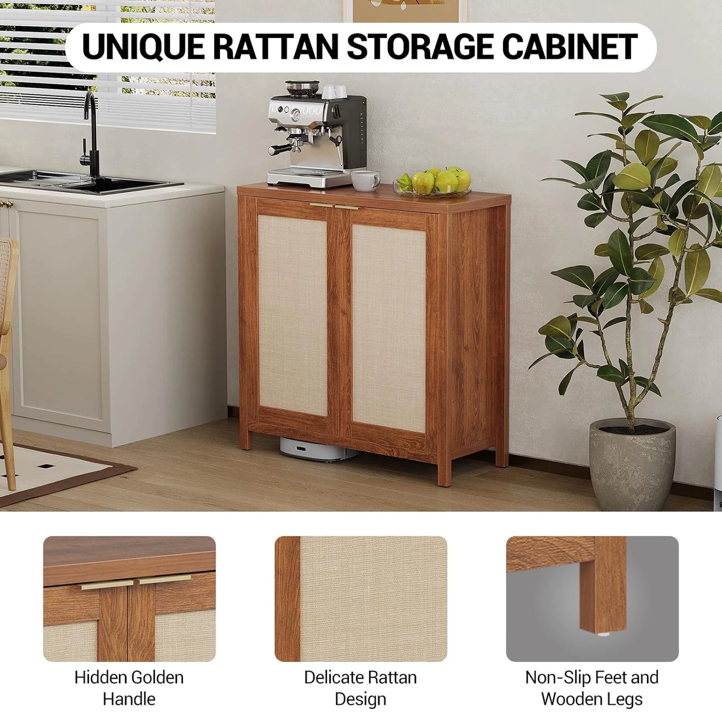 34" Rattan Sideboard Buffet Cabinet - Loft&Timber