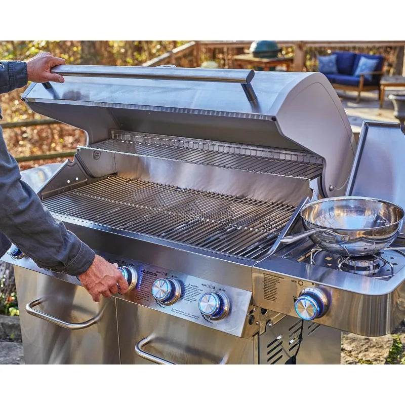 6+1 Burner Gas Grill, Stainless Steel Cabinet Style with Side Burner & Rotisserie - Loft&Timber