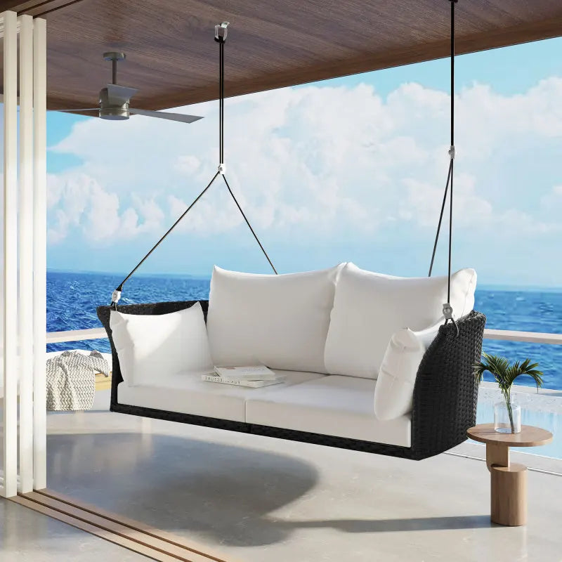 GO 51.9" 2-Person Hanging Seat, Rattan Woven Swing Chair - Loft&Timber