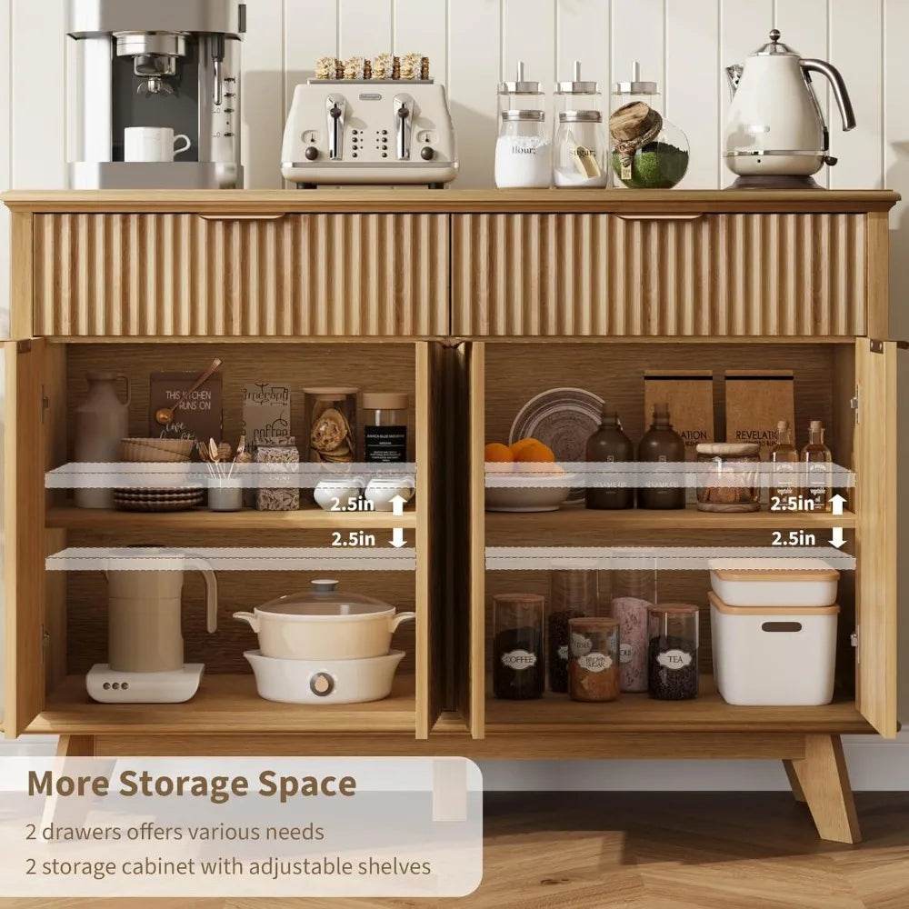 Sideboard Buffet Cabinet with Charging Station (2 Drawer, Natural Oak) - Loft&Timber