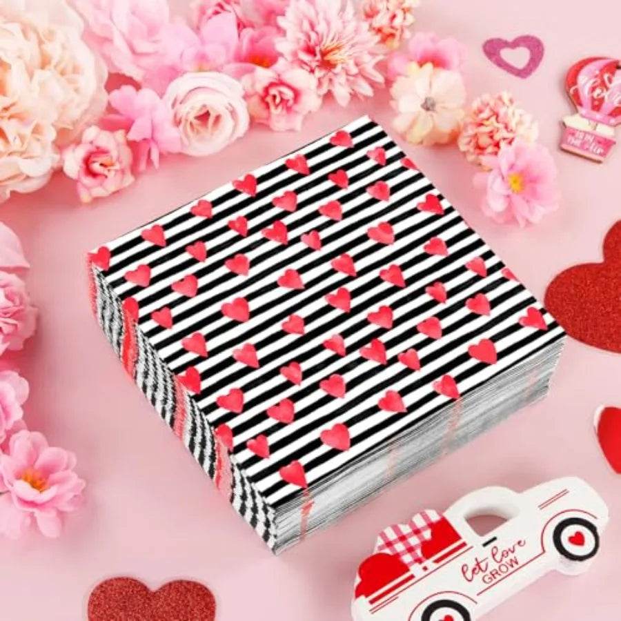 50 Pack Paper napkins Red Heart Stripe Cocktail napkins - Loft&Timber