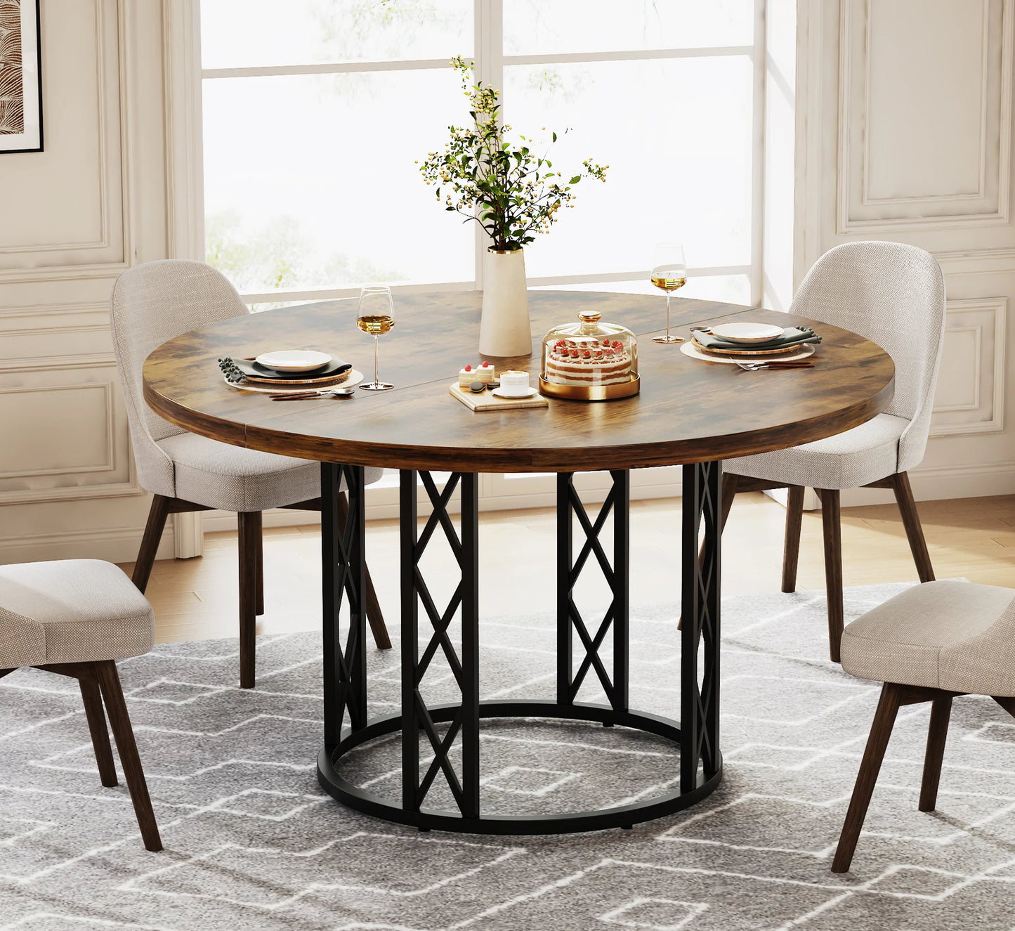 Tribesigns Round Dining Table for 4-6 People, 47" - Loft&Timber
