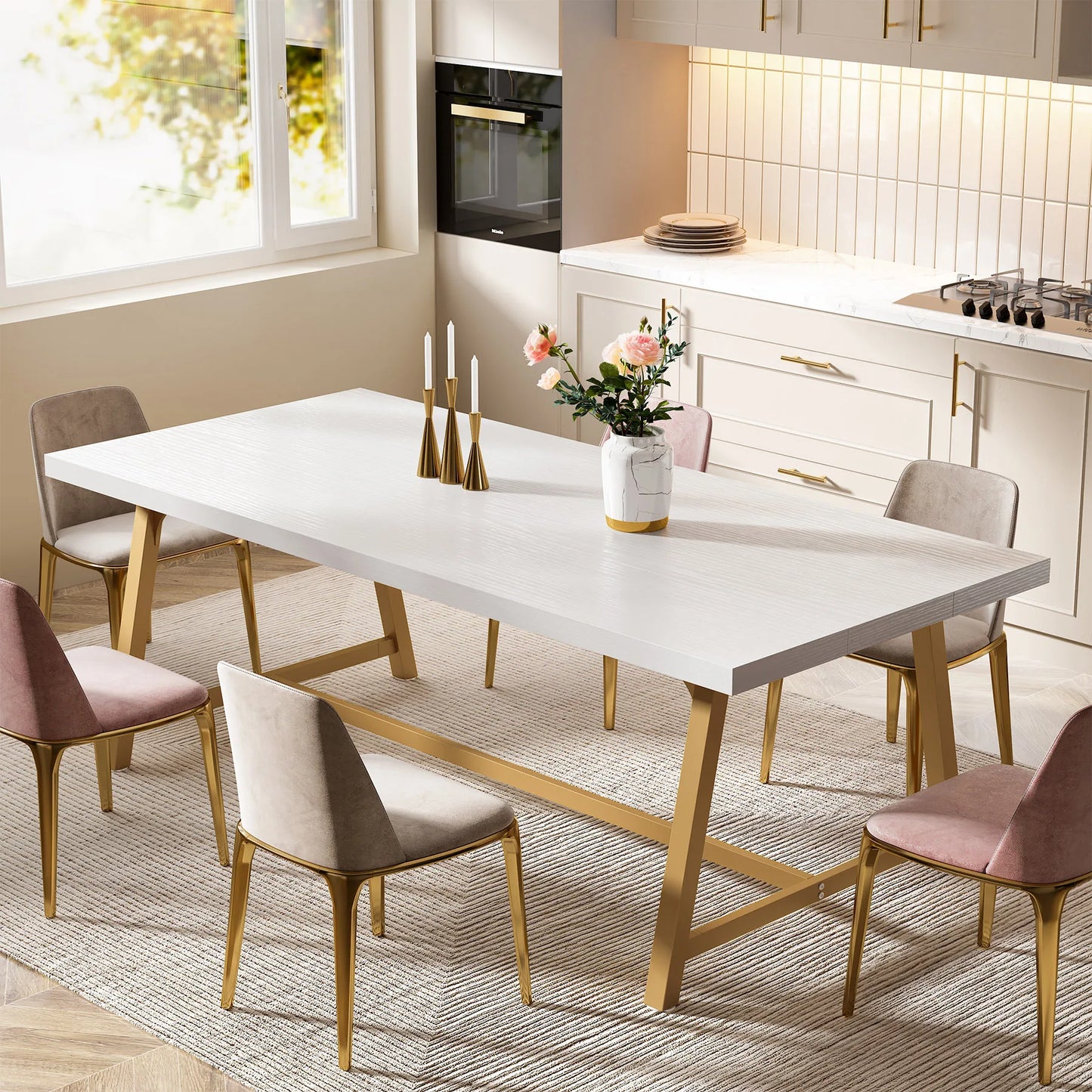 Tribesigns Dining Table for 8 People, 70.87" Rectangular Wood Kitchen Table - Loft&Timber