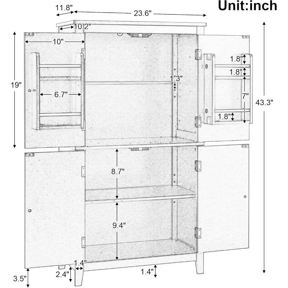 Elegant Bathroom Floor Storage Cabinet, Bathroom Storage Unit, Freestanding Cabinet with 4 Doors (White) - Loft&Timber