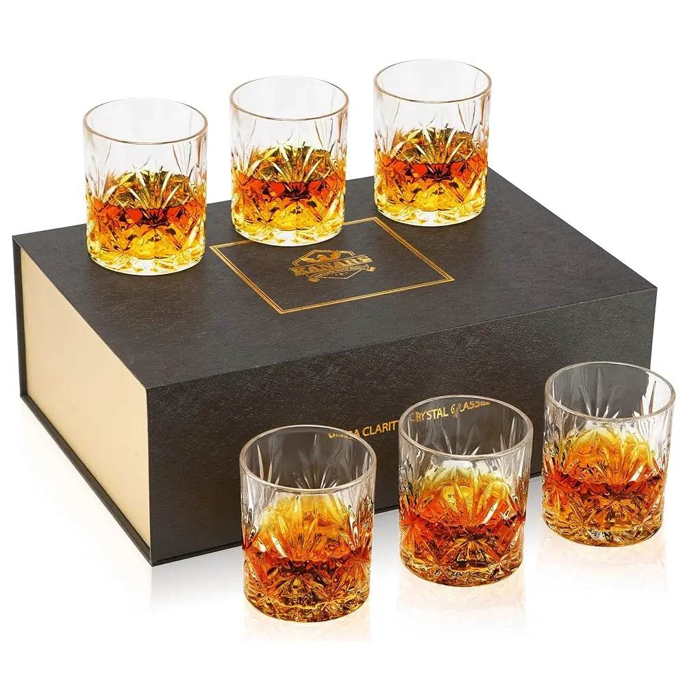 Bourbon Whiskey Glass Set Of 6 - Unique Crystal Rocks Glasses - Loft&Timber