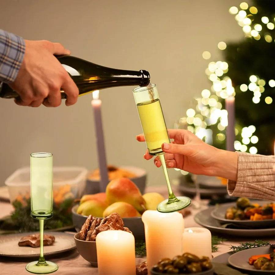 12 Pieces Green Champagne Flutes 6 OZ Straight Sided Wine Glasses Champagne - Loft&Timber