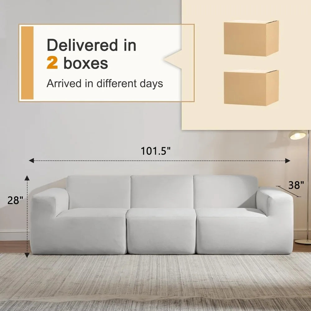 Modular Sectional Sofa, 101" Grey Polyester 3-Seater Couch - Loft&Timber
