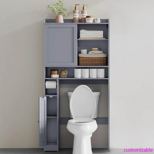Over The Toilet Storage Shelf, Bathroom Storage Cabinet with Sliding Door, Adjustable Shelves, Toilet Paper Holder, Space-Saving - Loft&Timber