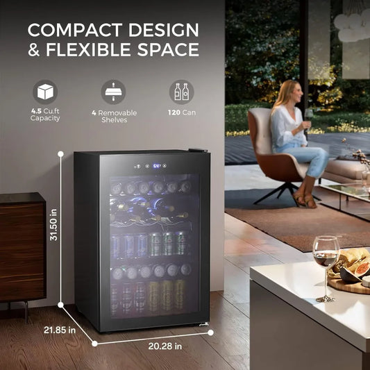 4.5 Cu.ft Beverage Refrigerator and Cooler, 145 Can Mini Fridge Glass Door