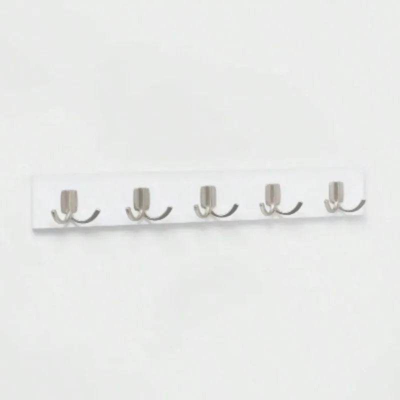 Modern 5 Hook Bar Nickel/White - Wall Mounted Hook Rack - Loft&Timber