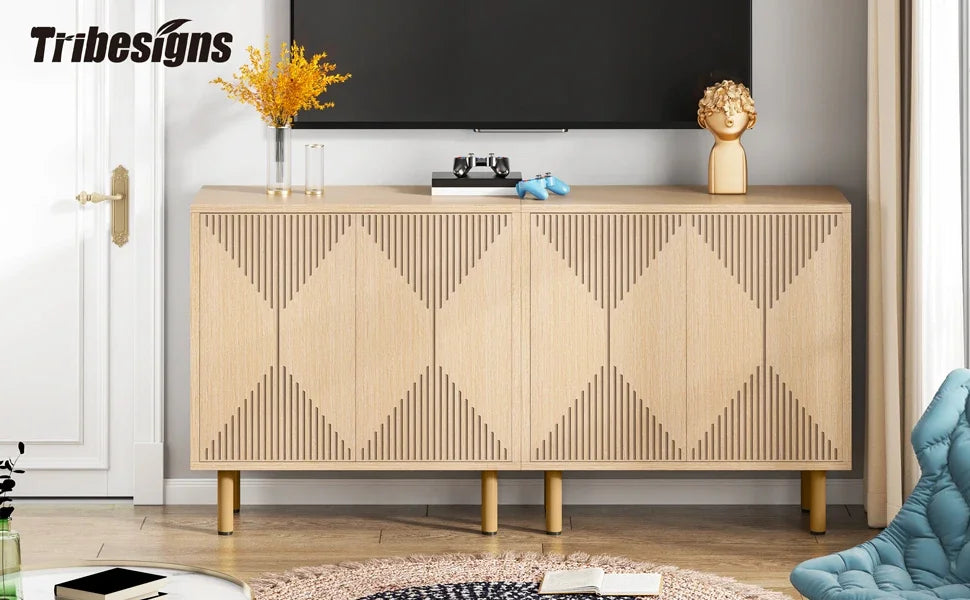 59" Tribesigns Modern Natural Storage Cabinet; Freestanding Floor Cabinet - Loft&Timber