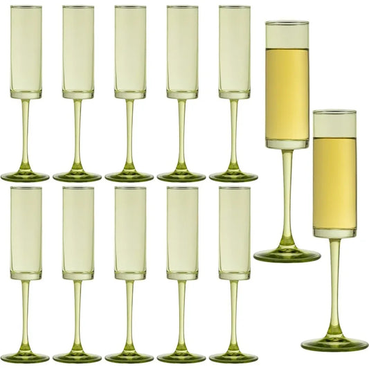 12 Pieces Green Champagne Flutes 6 OZ Straight Sided Wine Glasses Champagne