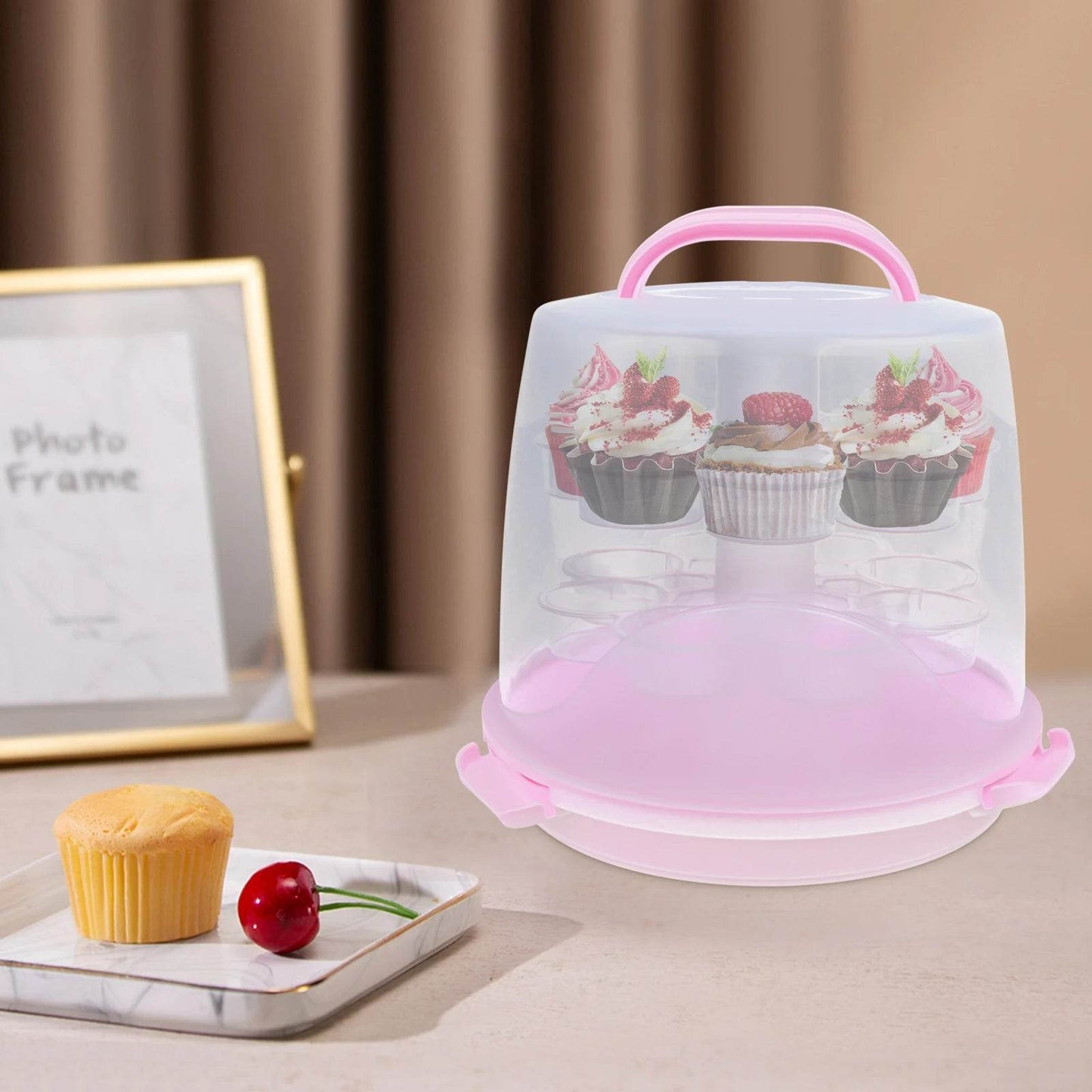 3-Tiers Multifunctional Pink Cupcake Carrier with 8 Cupcakes Capacity - Loft&Timber
