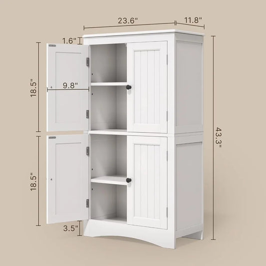 43" Kitchen Pantry Cabinet Storage with Adjustable Shelves and 4 Magnetic Doors - Loft&Timber