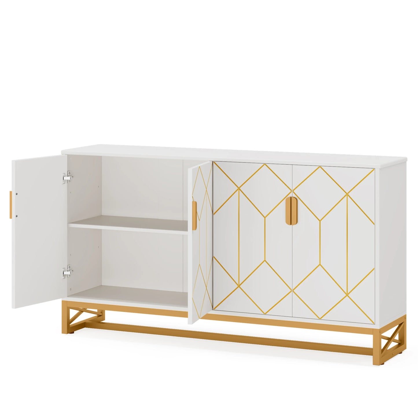 Tribesigns 59" White Gold Buffet Cabinet with Storage - Loft&Timber