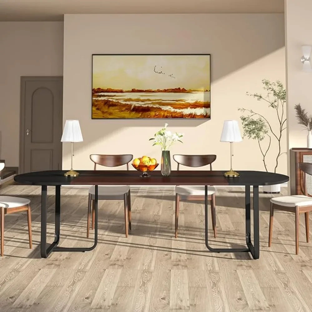 70.86" Modern Oval Dining Table with Walnut and Black Finish - Loft&Timber