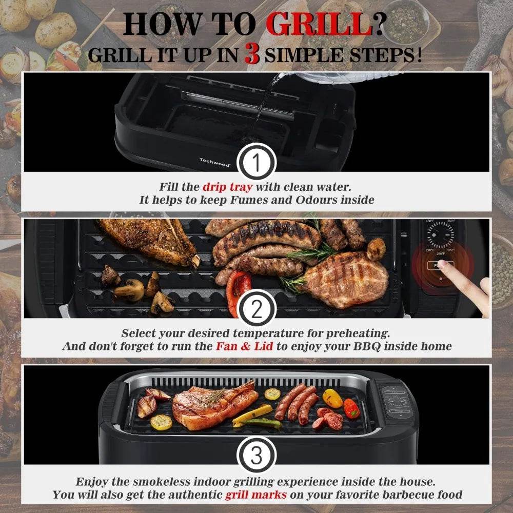 Techwood 1500W Smokeless Indoor Electric Grill - Loft&Timber