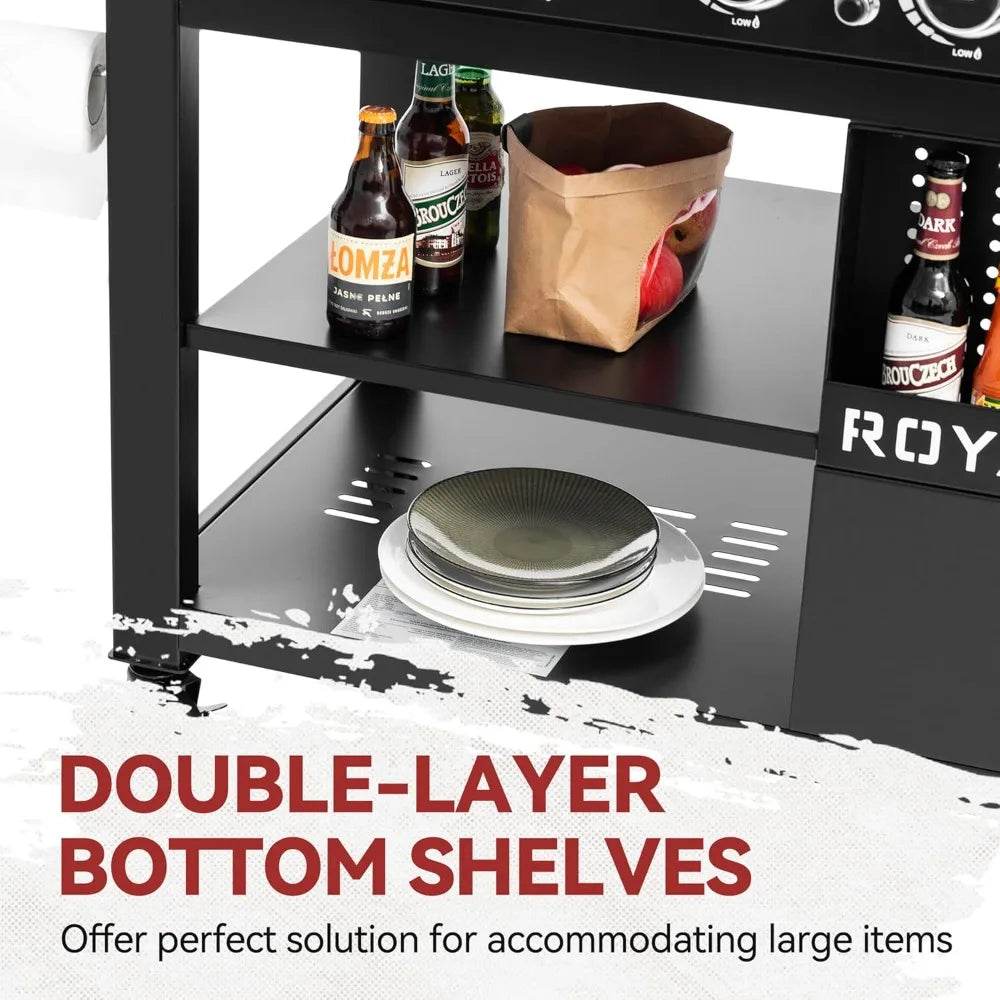 6-Burner Propane Gas Grill Griddle with Foldable Side Tables, 44-Inch Flat Top Grill with Double-Layer Bottom, Ideal for Outdoor - Loft&Timber