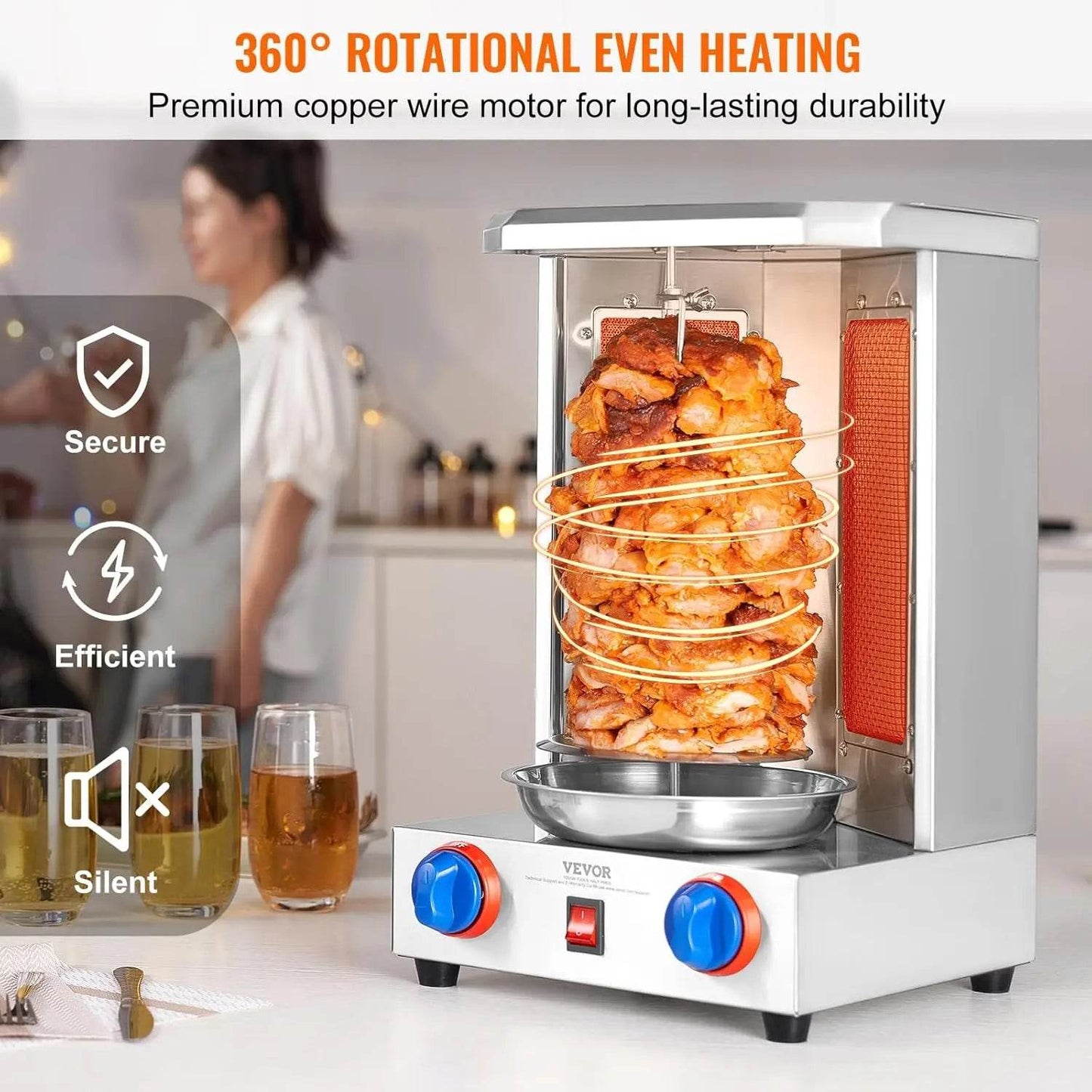 VEVOR Shawarma Grill Machine, 13 lbs Capacity, Chicken Shawarma Cooker Machine with 2 Burners, Gas Vertical Broiler Gyro - Loft&Timber