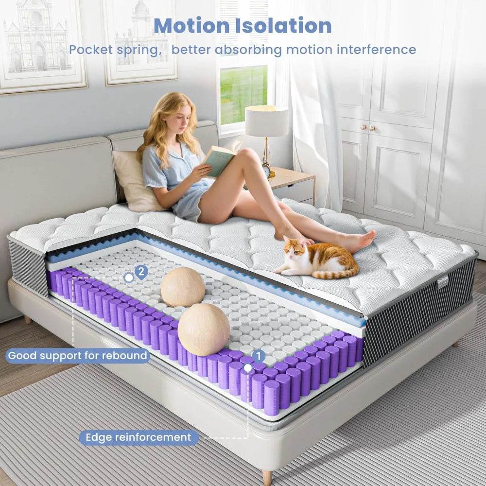 Queen Mattress, 12 Inch Hybrid Mattress in a Box, Colchones - Loft&Timber