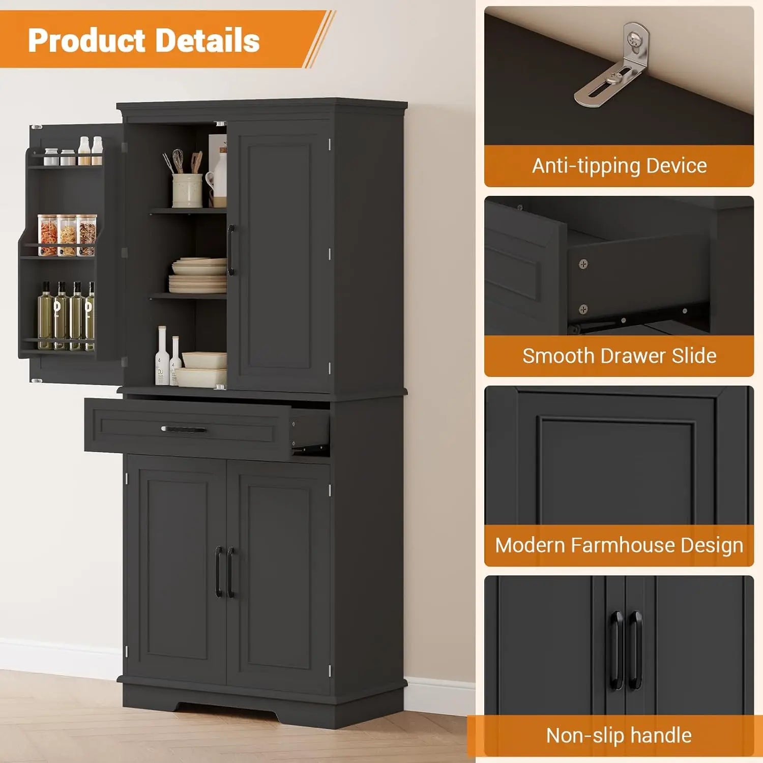 72" Large Pantry with Drawers - Loft&Timber