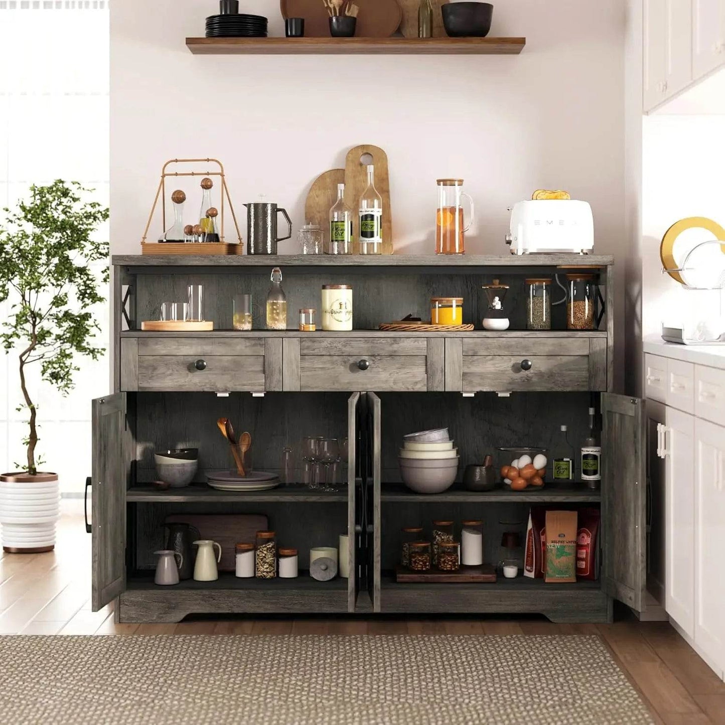 Vabches Sideboard Buffet Cabinet with Drawers & Charging Station - Loft&Timber