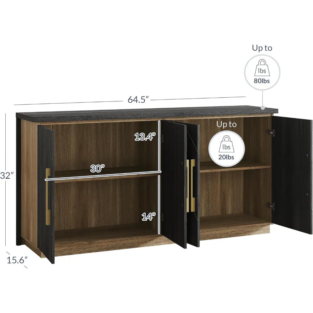 65" Buffet Sideboard Cabinet with Elegant Gold Trim - Loft&Timber