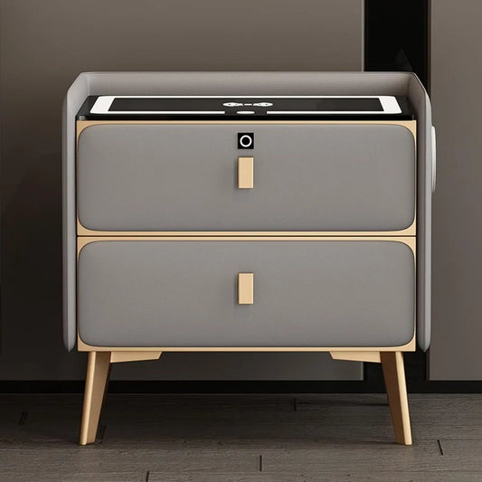 Modern Bluetooth Nightstand with LED Light, 2 Drawers, and Fingerprint Lock