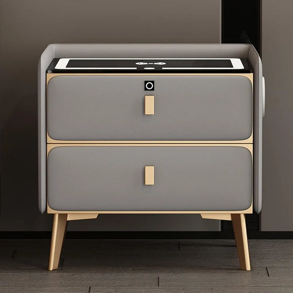 Modern Bluetooth Nightstand with LED Light, 2 Drawers, and Fingerprint Lock