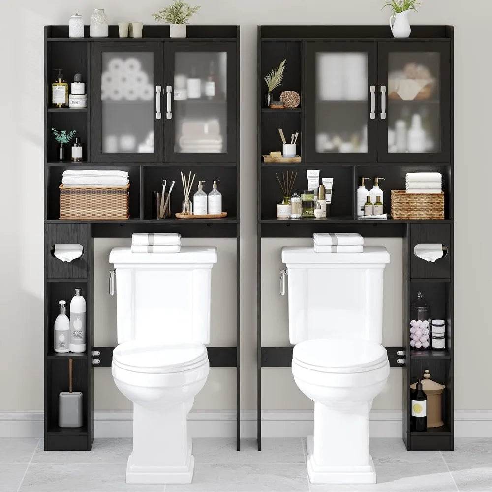 Freestanding toilet-top storage cabinet with adjustable shelves and anti-tip feature, arched design - Loft&Timber