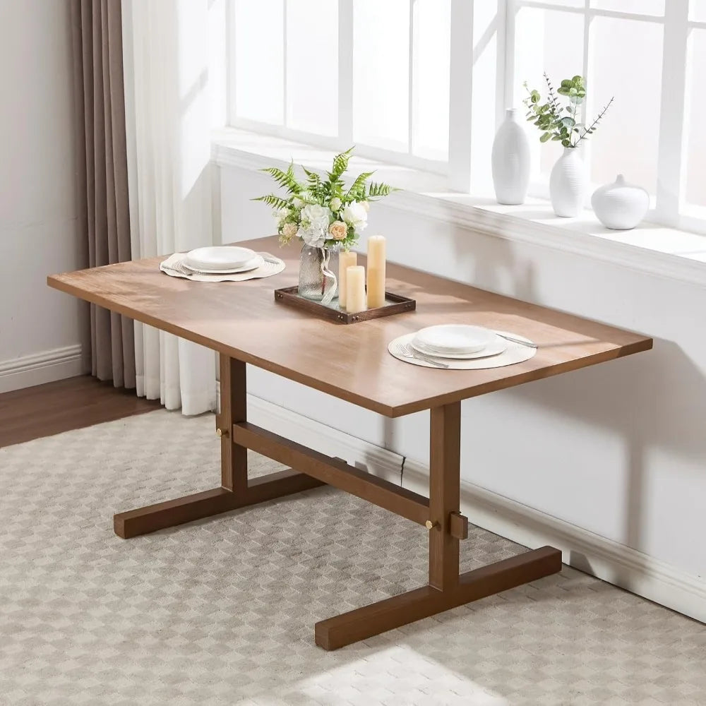 63" Farmhouse Dining Table for 4-6 People, Rectangular Wood Dinner Table - Loft&Timber