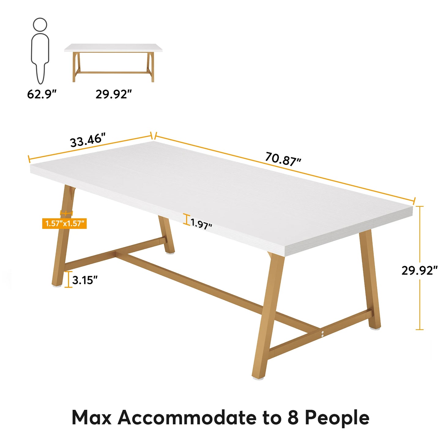 Tribesigns Dining Table for 8 People, 70.87" Rectangular Wood Kitchen Table - Loft&Timber